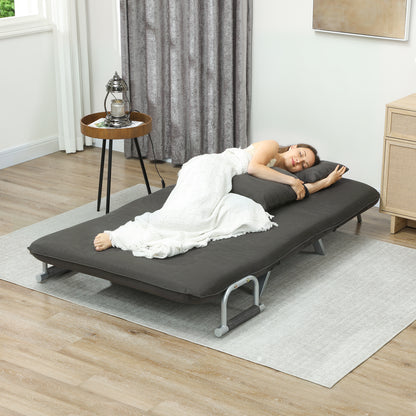 Fabric Convertible 2 Seater Sofa Bed w/ 2 Pillows, Charcoal Grey