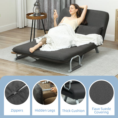 Fabric Convertible 2 Seater Sofa Bed w/ 2 Pillows, Charcoal Grey