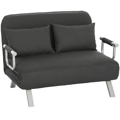 Fabric Convertible 2 Seater Sofa Bed w/ 2 Pillows, Charcoal Grey