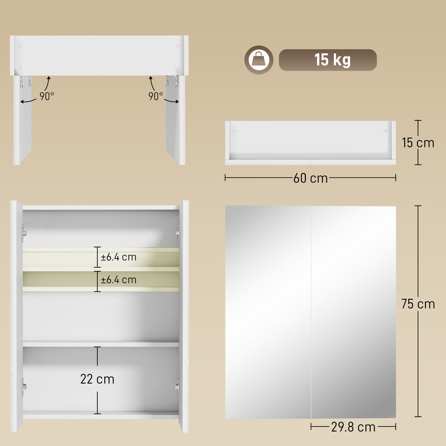 Wall Mounted Bathroom Mirror Storage Cabinet w/ Door Adjustable Shelf