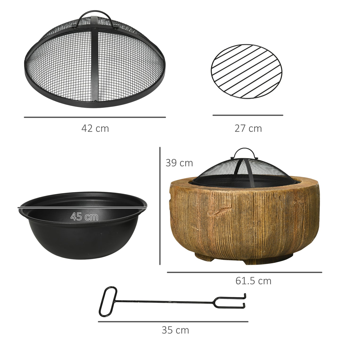 Fire Pit with Spark Screen and Poker, Φ61.5 Wood-burning Brazier