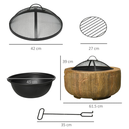 Fire Pit with Spark Screen and Poker, Φ61.5 Wood-burning Brazier