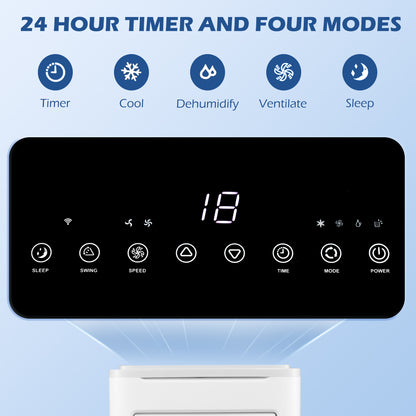 9,000 BTU Portable Air Conditioner, Smart Home WiFi Compatible, Dehumidifier Cooling Fan for Room up to 20m¬≤, with Remote, LED Display White