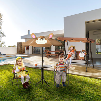 2 Seat Kids Canopy Swing Chair w/ Adjustable Awning, Seatbelt - Brown