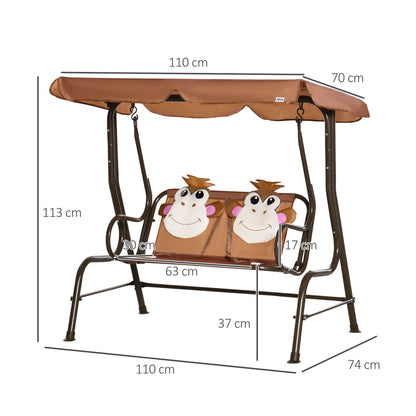 2 Seat Kids Canopy Swing Chair w/ Adjustable Awning, Seatbelt - Brown