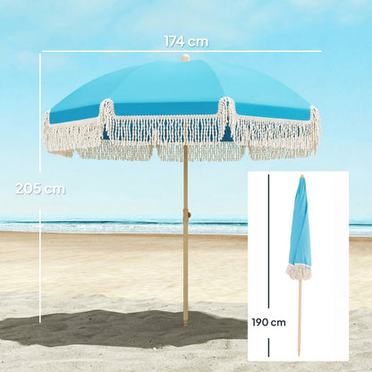 1.7 m Beach Umbrella, Adjustable Height Portable Parasol, Blue