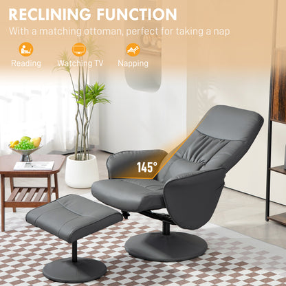 PU Leather Armchair and Footrest Swivel Recliner w/ Ottoman Grey
