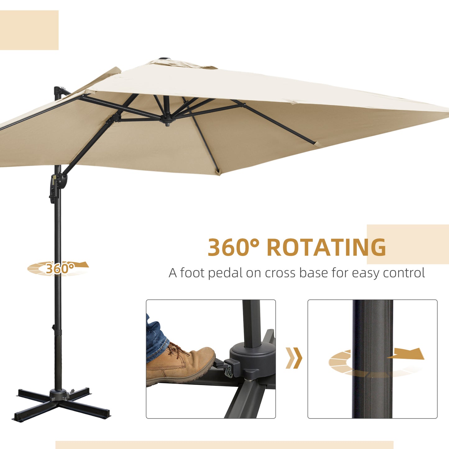 2.7 x 2.7 m Cantilever Parasol Garden Umbrella w/ Cross Base White
