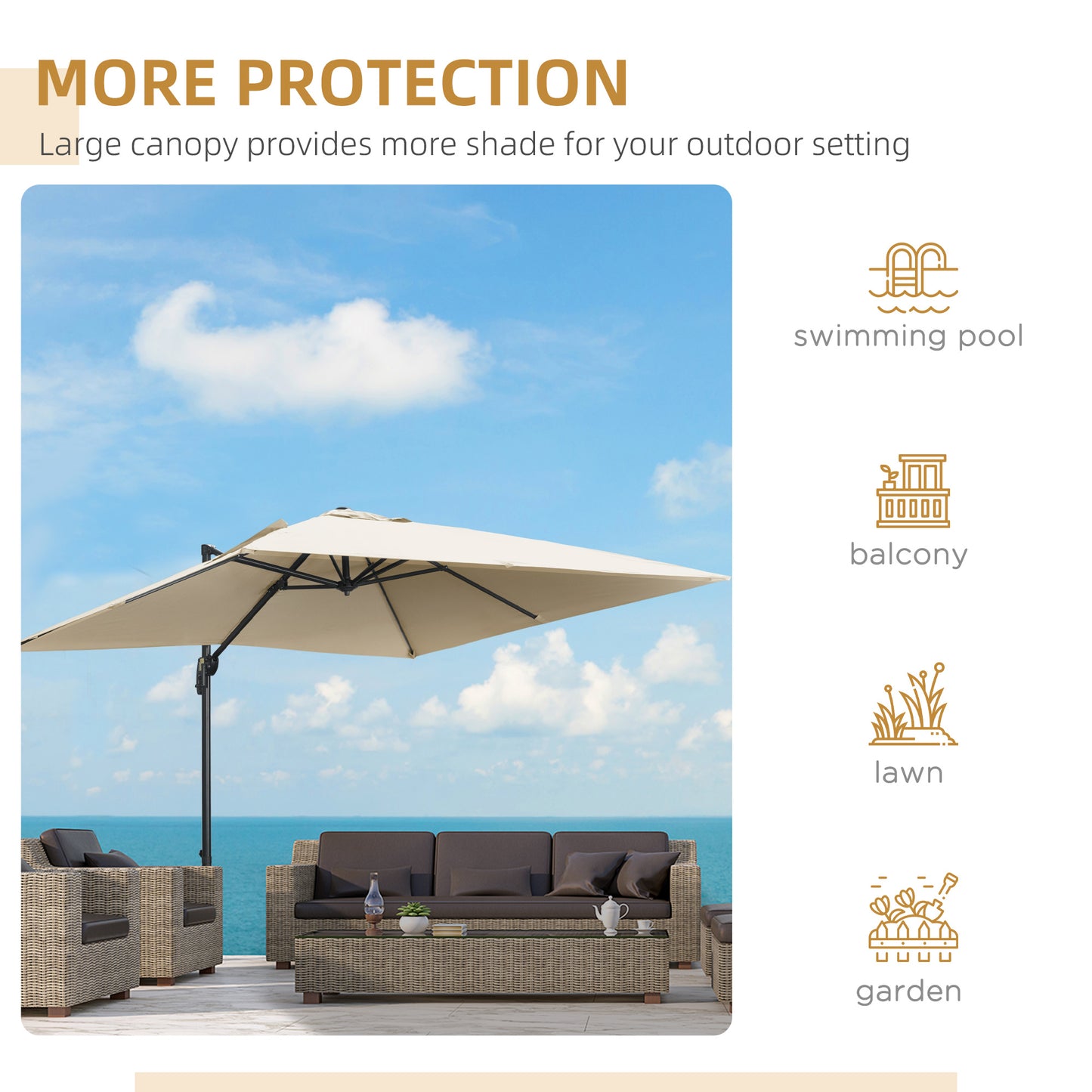 2.7 x 2.7 m Cantilever Parasol Garden Umbrella w/ Cross Base White