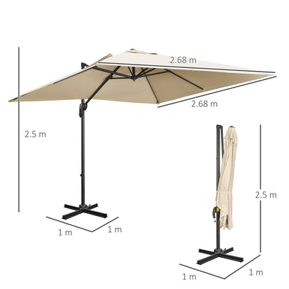 2.7 x 2.7 m Cantilever Parasol Garden Umbrella w/ Cross Base White