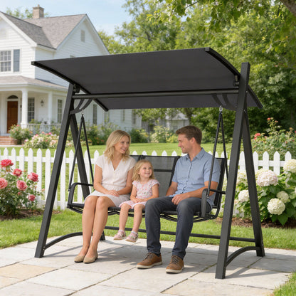 3 Seater Swing Chair, Garden Swing Bench with Adjustable Canopy