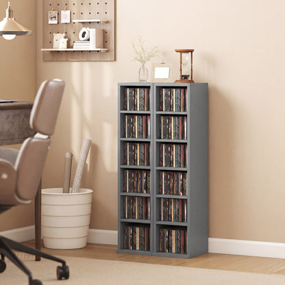Set of 2 CD Storage Unit DVD Shelf with Adjustable Shelves Light Grey