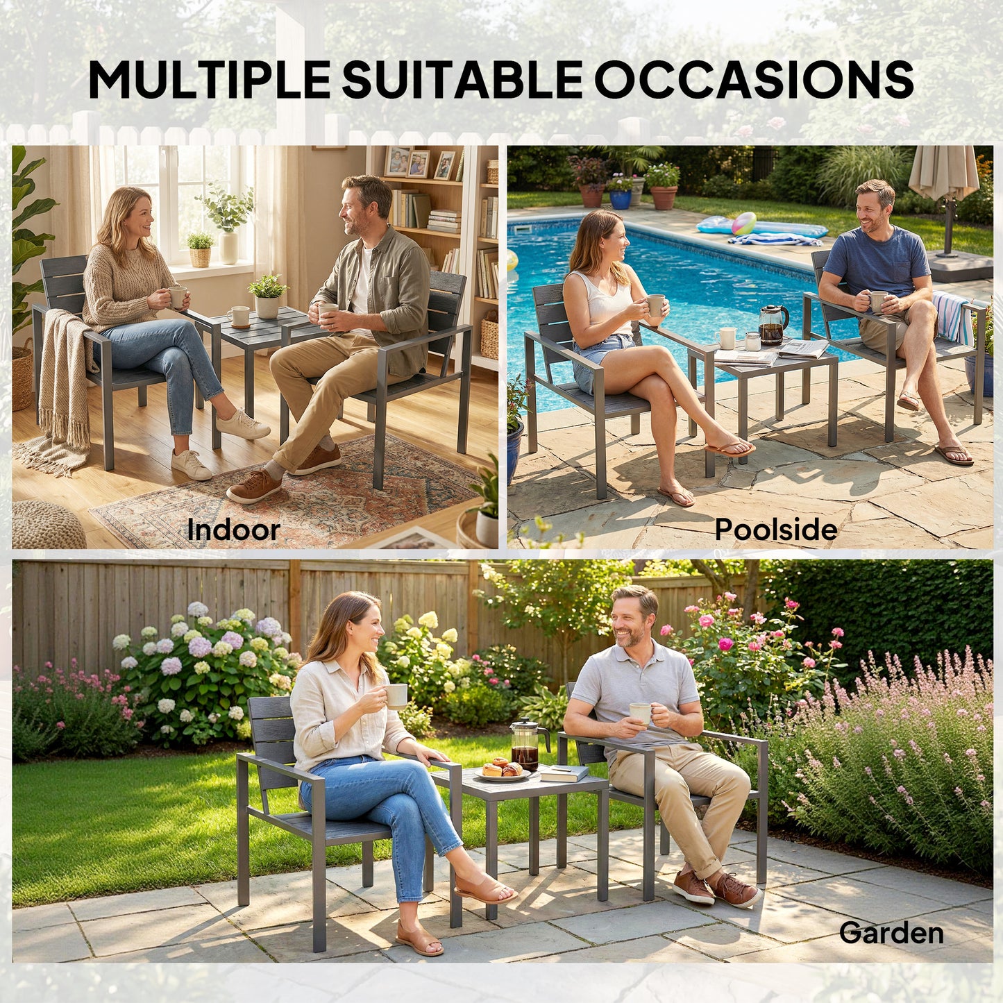 3 Pieces Garden Bistro Set for 2, Outdoor Bistro Table and Chairs