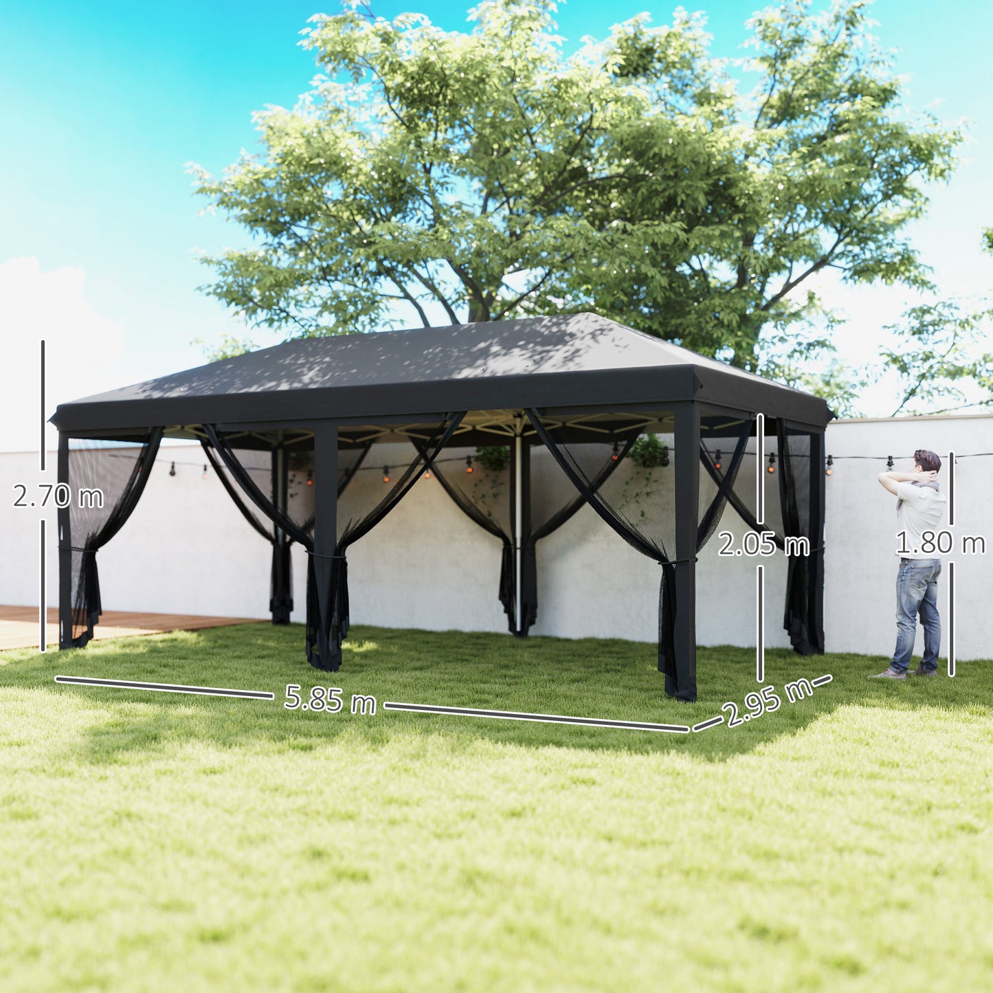 6 x 3(m) Pop Up Party Tent Canopy with 6 Removable Sidewalls Black