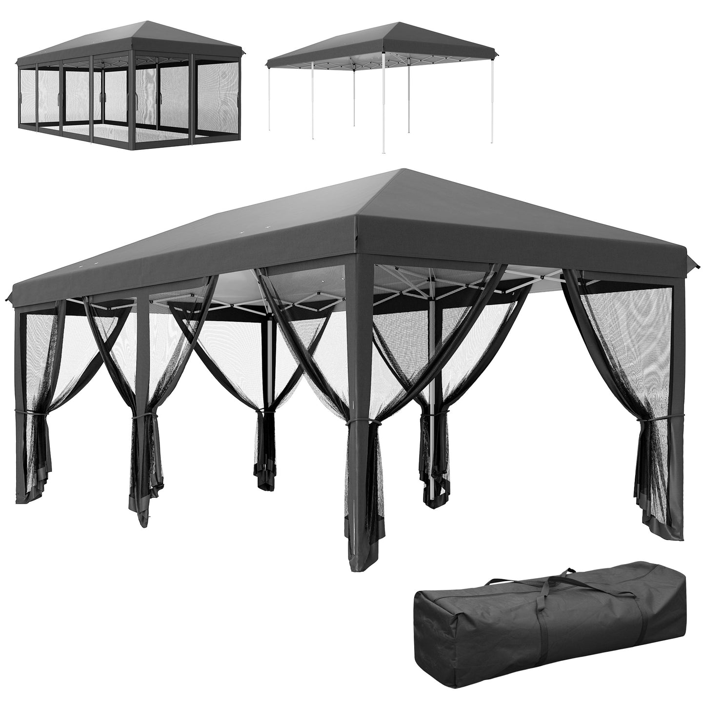 6 x 3(m) Pop Up Party Tent Canopy with 6 Removable Sidewalls Black