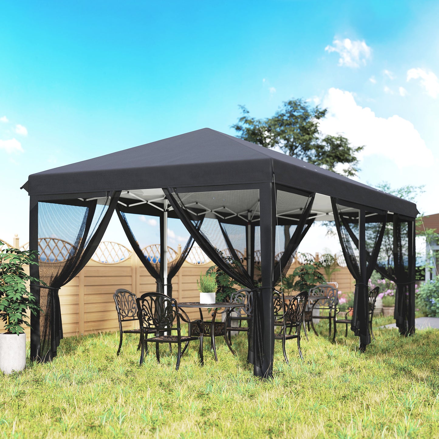 6 x 3(m) Pop Up Party Tent Canopy with 6 Removable Sidewalls Black