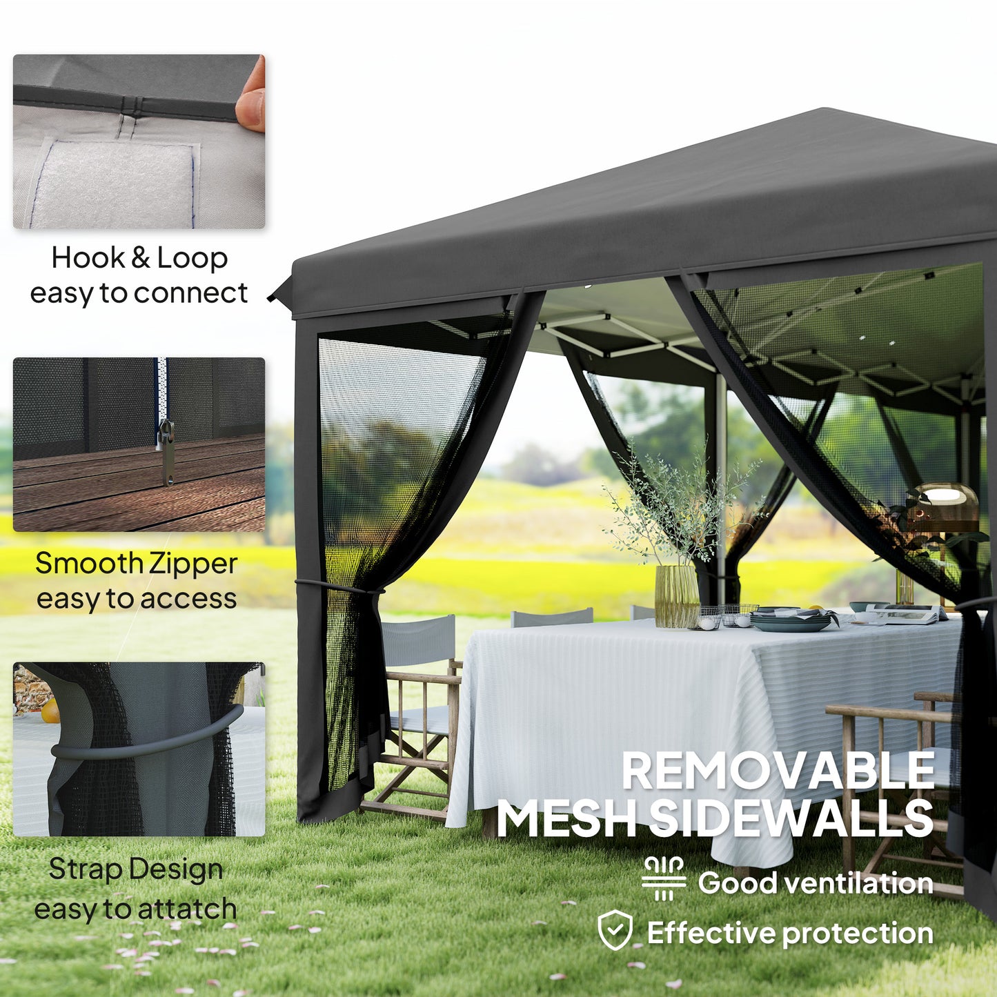 6 x 3(m) Pop Up Party Tent Canopy with 6 Removable Sidewalls Black