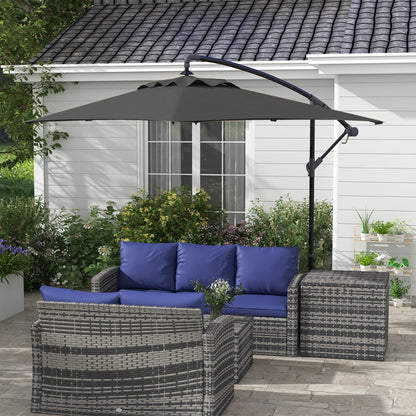 3x2m Cantilever Parasol with Cross Base, Banana Parasol with Crank Handle and 6 Ribs, Rectangular Hanging Patio Umbrella
