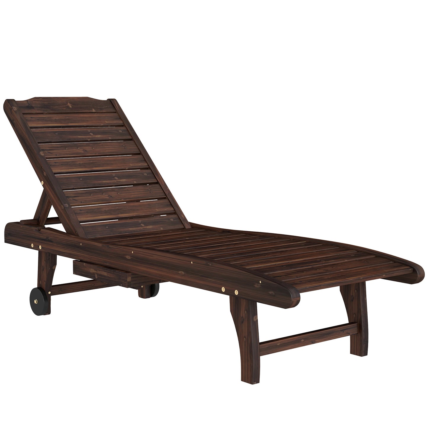 Wooden Sun Lounger Outdoor Patio Sun Bed w/ Pull-out Table