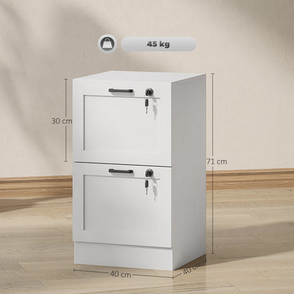 2-Drawer File Cabinet, Lockable Filing Cabinet for A4 Letter, White