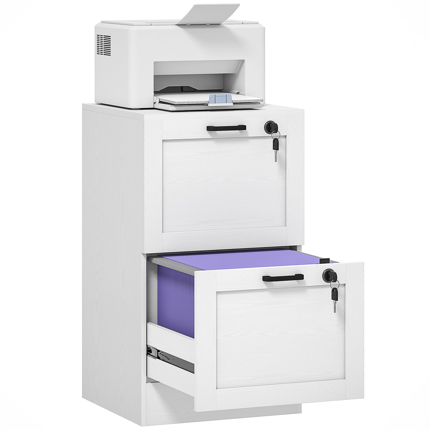 2-Drawer File Cabinet, Lockable Filing Cabinet for A4 Letter, White