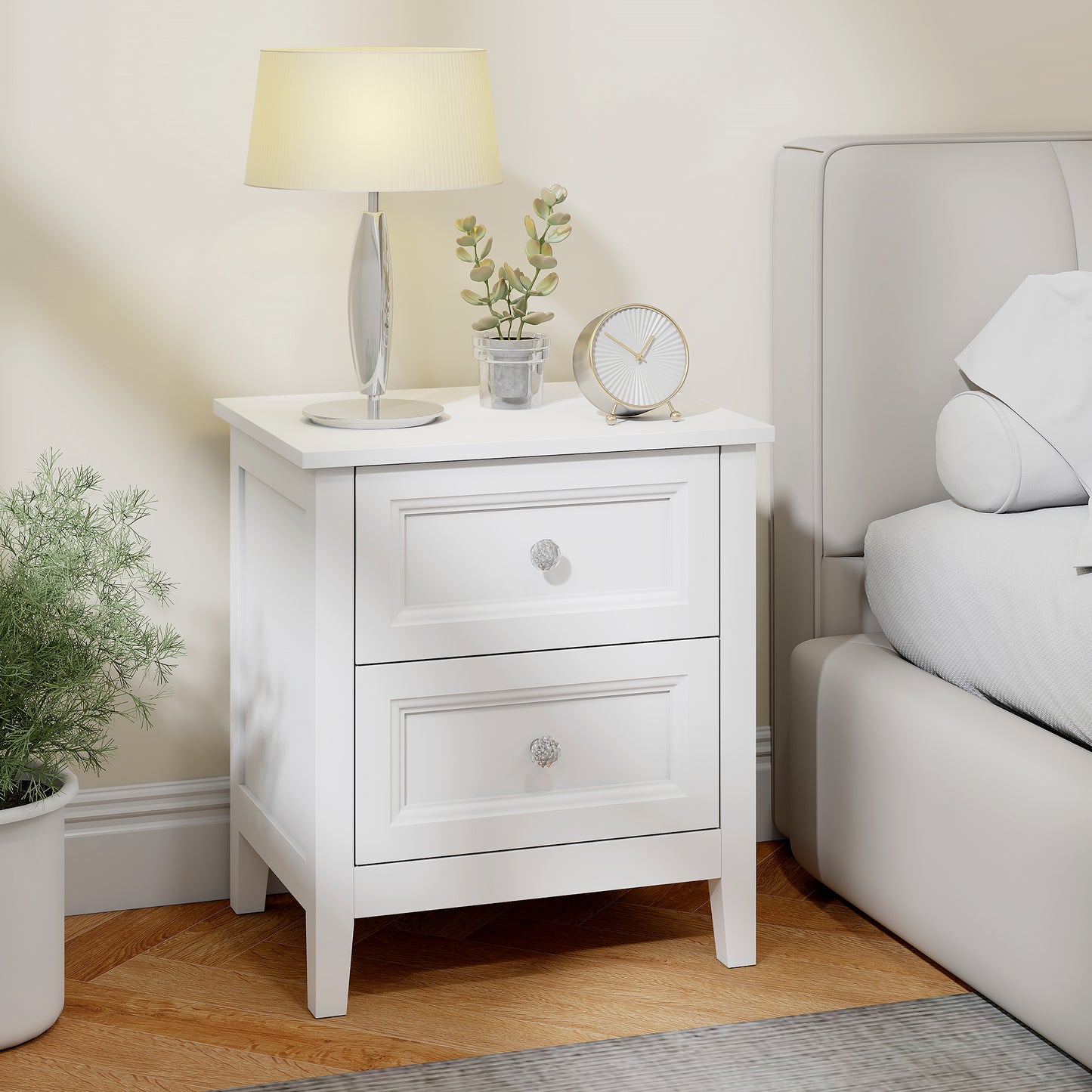 Modern Bedside Table with 2 Drawers, Side Table with Smooth Slides, Bedside Cabinet for Bedroom, Living Room, White