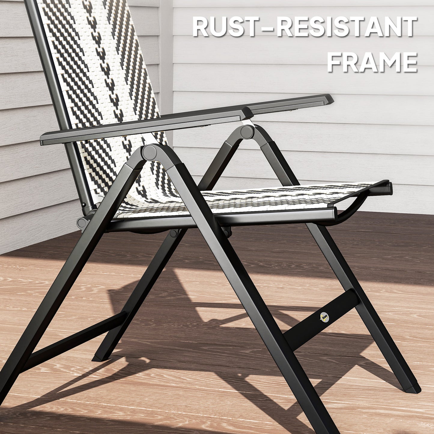 Rattan Folding Chair w/ 5-Position Adjustable Backrest, Black