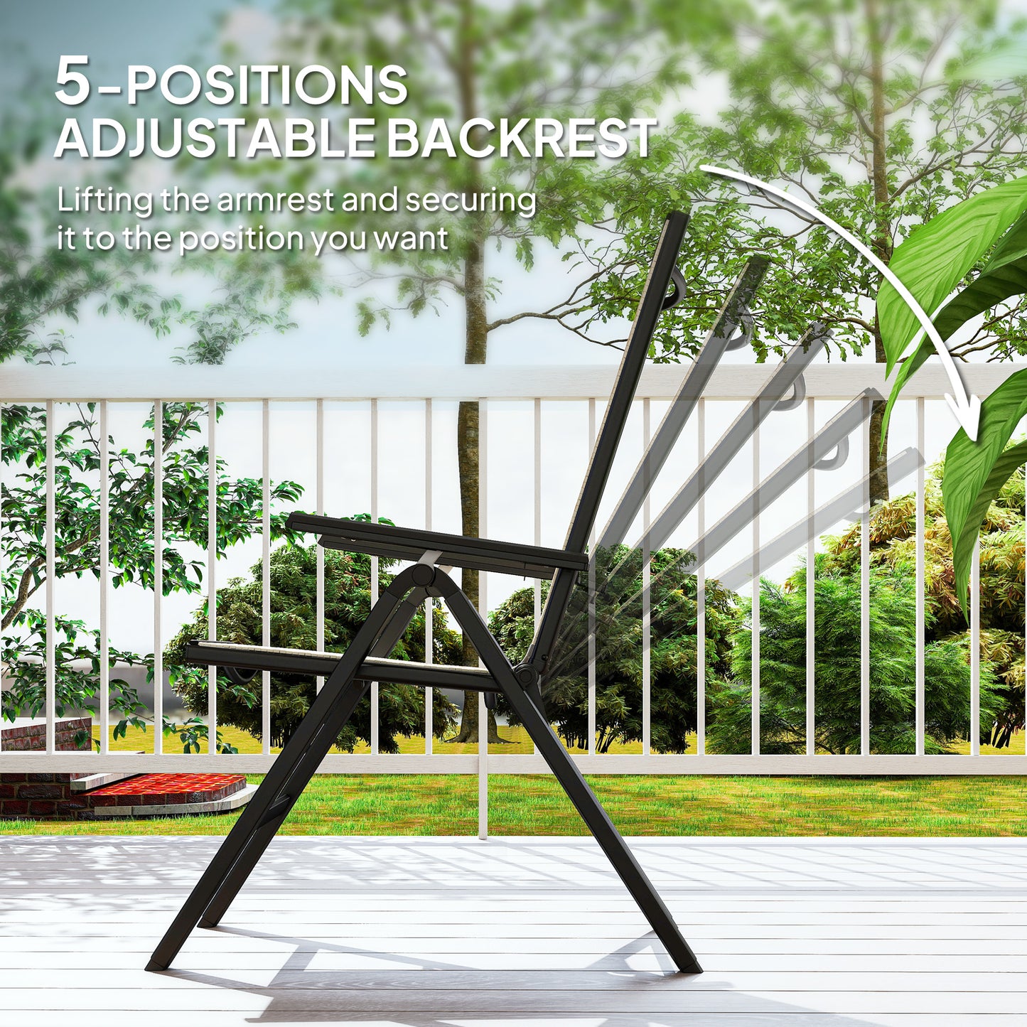 Rattan Folding Chair w/ 5-Position Adjustable Backrest, Black