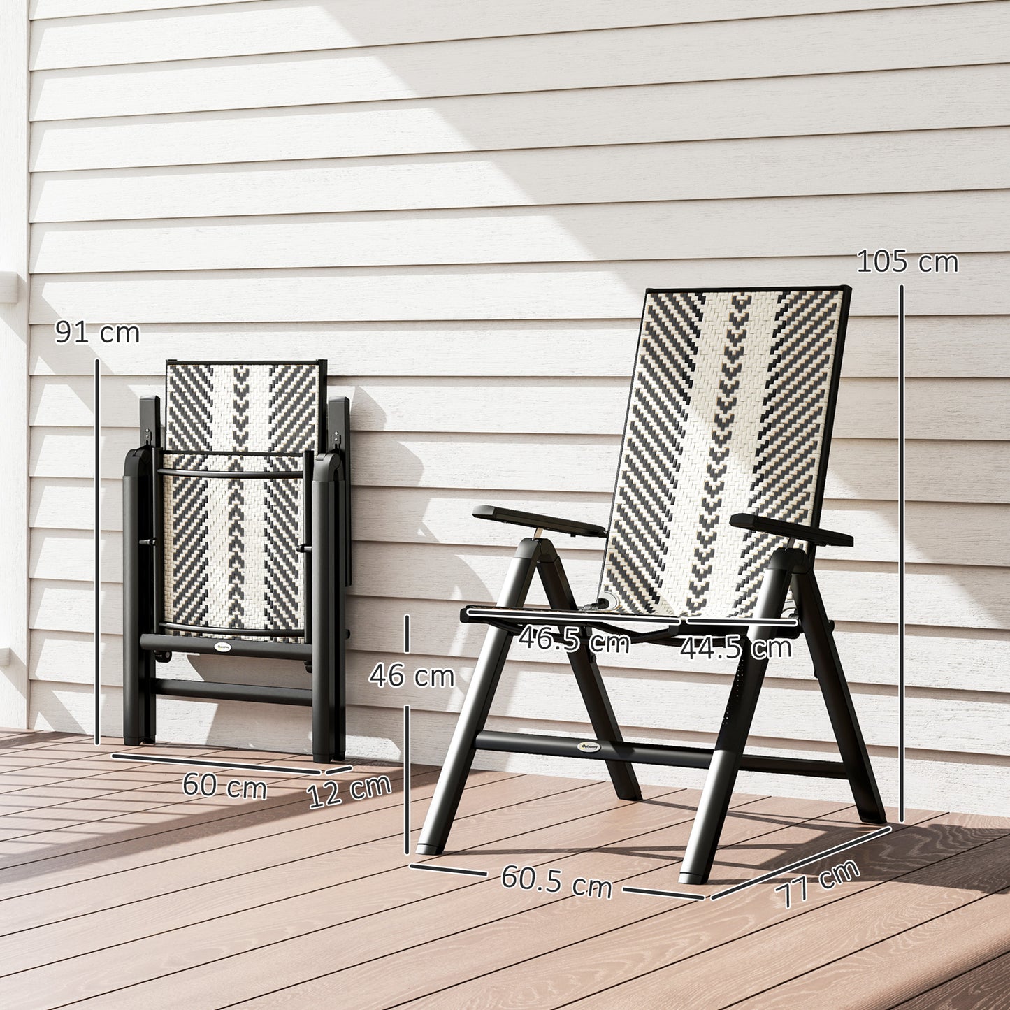 Rattan Folding Chair w/ 5-Position Adjustable Backrest, Black