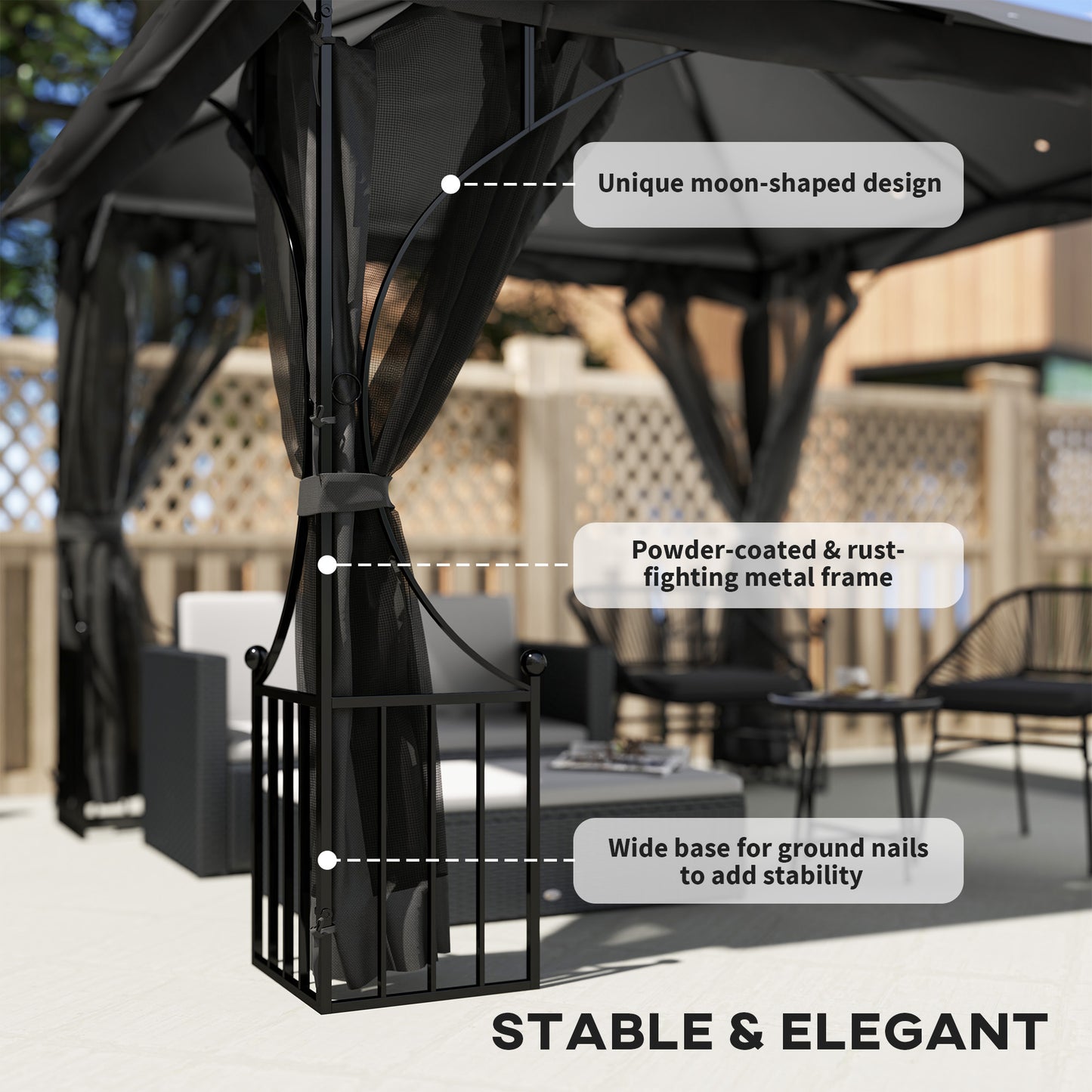 Gazebo Party Tent Canopy Sun Shade for Patio Garden 3x3(m)