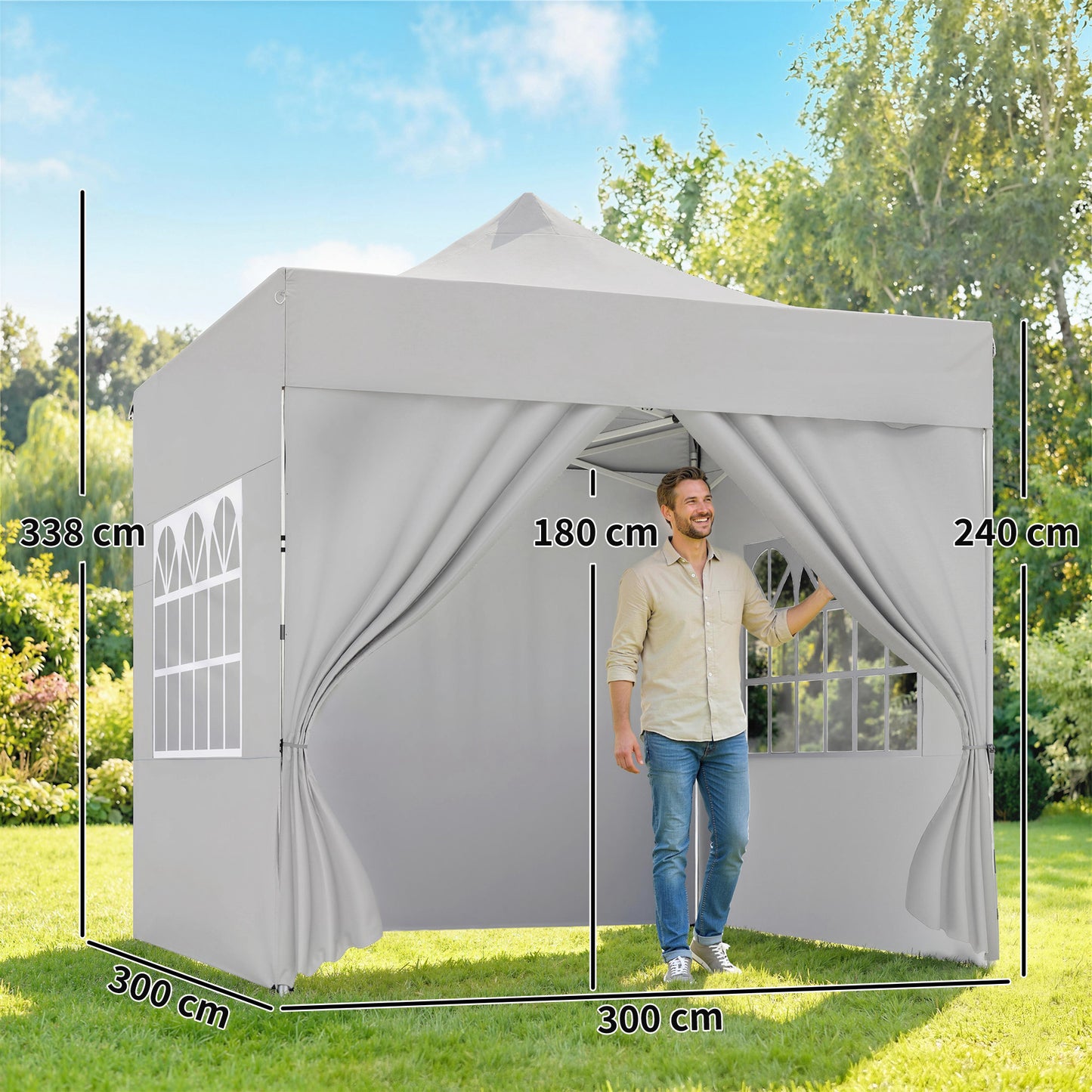 3 x 3 m Heavy Duty Pop Up Gazebo with Sides, UPF50+ Marquee Gazebo