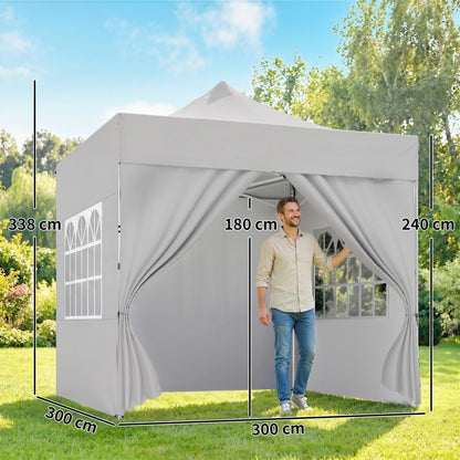 3 x 3 m Heavy Duty Pop Up Gazebo with Sides, UPF50+ Marquee Gazebo
