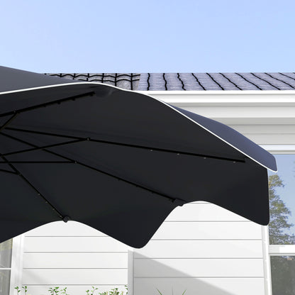 Solar Patio Umbrella with LED and Tilt, Outdoor Market Table Umbrella Parasol with Crank, 3 x 3 (m), Grey