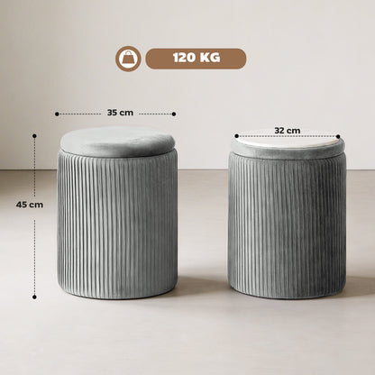 Round Storage Ottoman with Removable Top, Grey