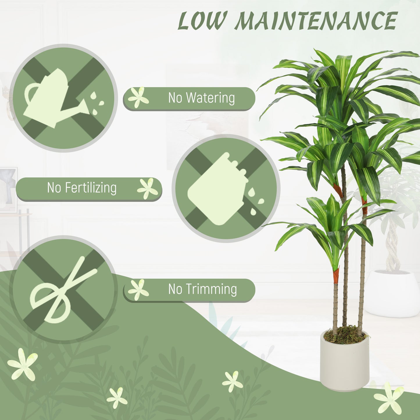 120cm Artificial Dracaena Tree with Bendable Trunks for Home Decor