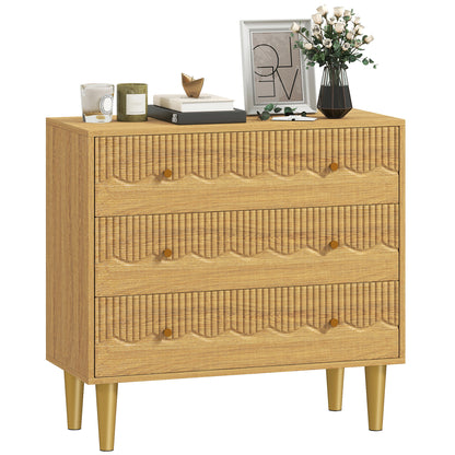 Chest of Drawers, 3 Drawer Dresser Steel Legs and Wooden Top, Oak
