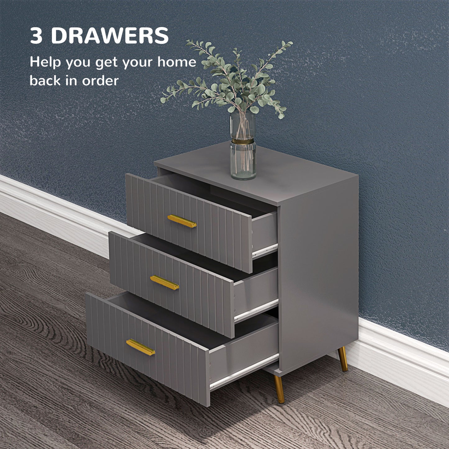 Bedroom Chest of Drawers, 3-Drawer Dresser with Aluminium Legs