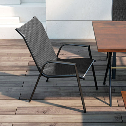 Stackable Outdoor Rattan Chairs Set of 4 with Armrests and Backrest, Grey