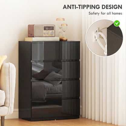 Bedroom Chest of Drawers, 4 Drawers Dresser, Drawer Unit, Black