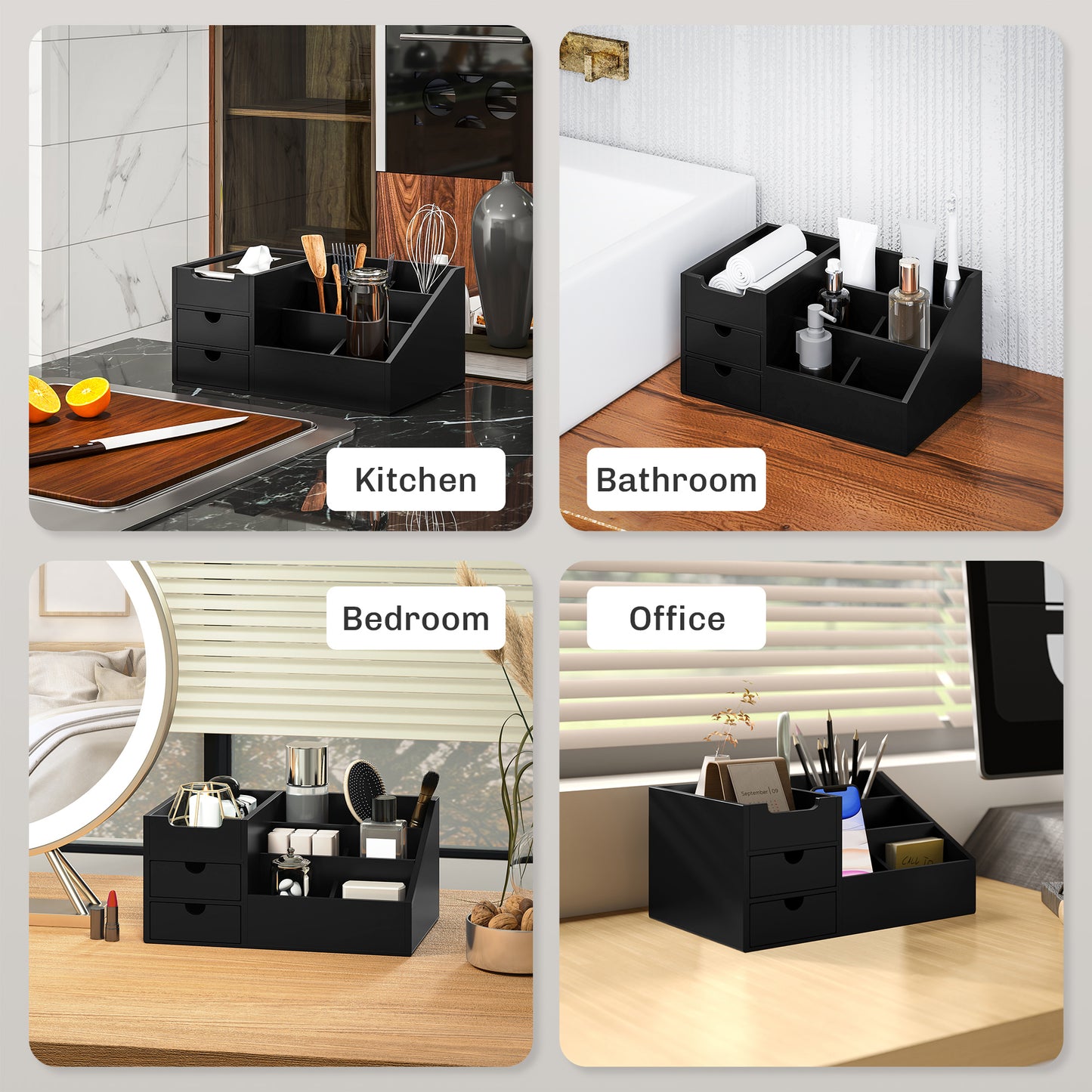 Organiser Holder Multi-Function Storage Caddy Drawers Black