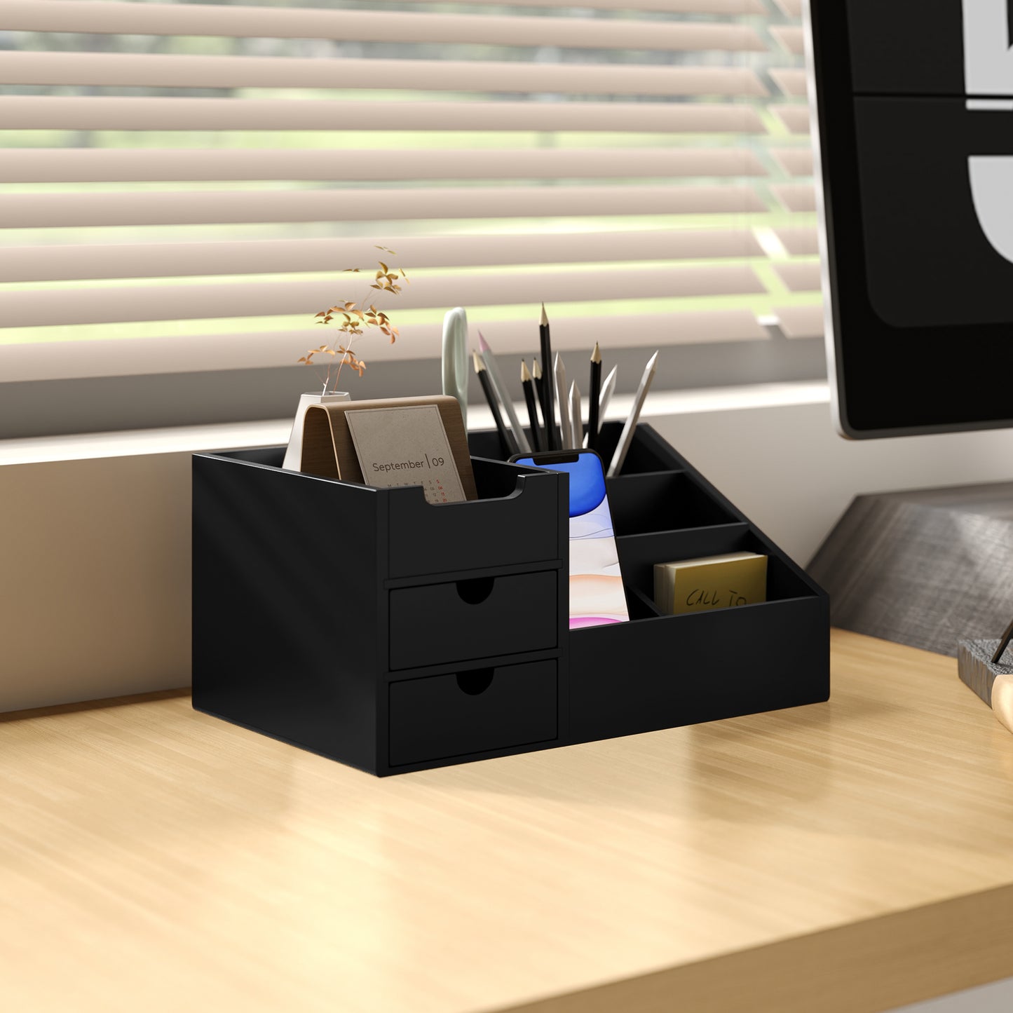 Organiser Holder Multi-Function Storage Caddy Drawers Black