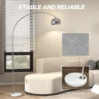 Arc Floor Lamp for Living Room, Free Standing Tall Lamp, Silver Tone
