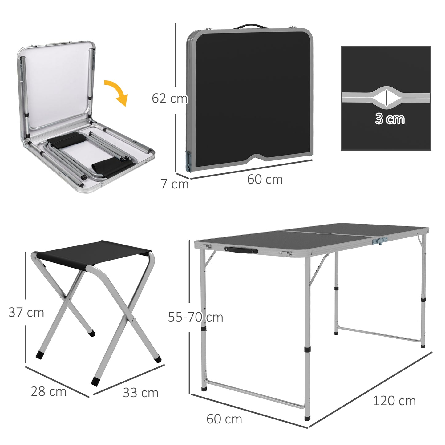 Camping Table and Chairs Outdoor Indoor Use for BBQ Picnic Garden