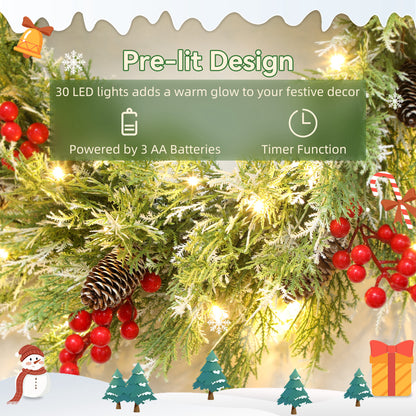 60 cm Prelit Christmas Wreath, Door Wreath with Realistic Branches