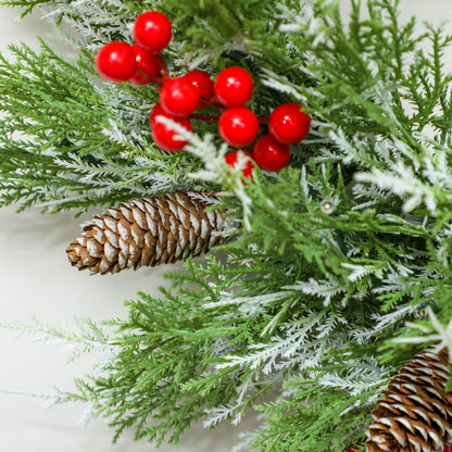 60 cm Prelit Christmas Wreath, Door Wreath with Realistic Branches