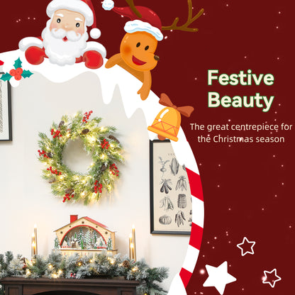 60 cm Prelit Christmas Wreath, Door Wreath with Realistic Branches