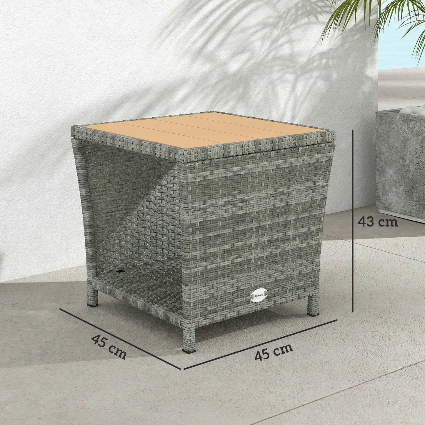 Side Table 2-Tier with Storage Shelf/Light Grey