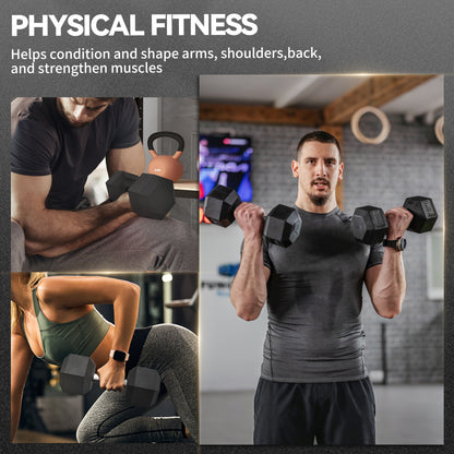 30KG Rubber Hex Dumbbell Portable Hand Weights for Home Gym