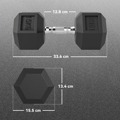 30KG Rubber Hex Dumbbell Portable Hand Weights for Home Gym