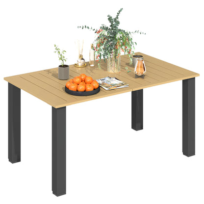 Garden Table with Parasol Hole, Slatted Metal Tabletop, Brown